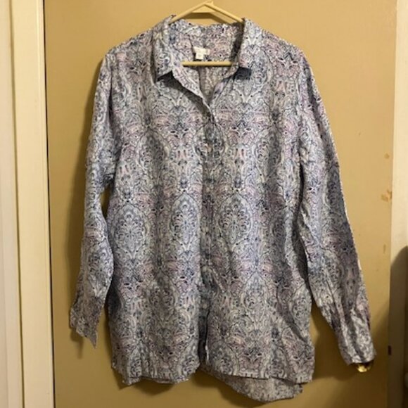 J. Jill Blue Linen Button Down Shirt - Picture 2 of 6